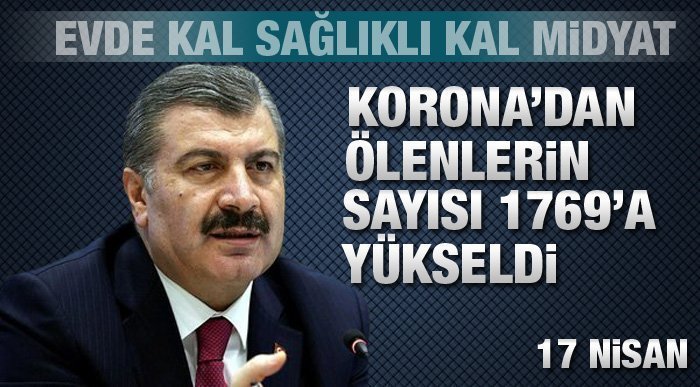 Türkiye'de koronavirüsten can kaybı 1769'a yükseldi