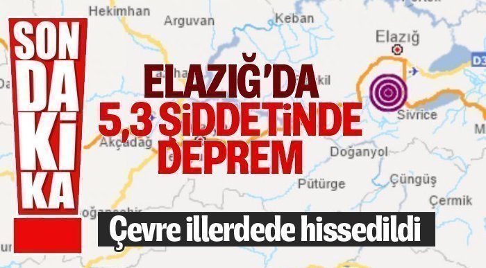 Elazığ'da 5.3 büyüklüğünde deprem