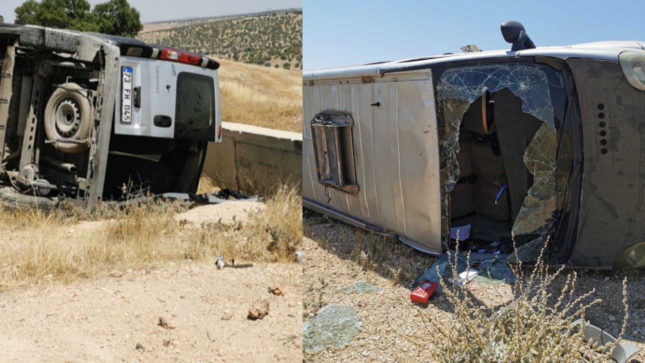 Minibüs takla attı, 2 yaralı